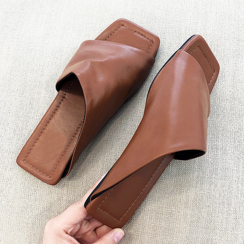 Fashion Brand Summer Slippers Sheepskin Genuine Leather Ladies Woman Flat Heels Beach Shoes Lazy Casual Slides 5 Colors | Обувь