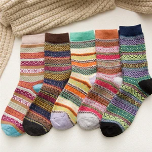 5 Pairs Random Color NEST 5 пар/партия, зимние толстые носки в национальном стиле, женские хлопковые модные теплые носки, качественные тканевые женские носки - Цвет: 5 Pairs Random Color