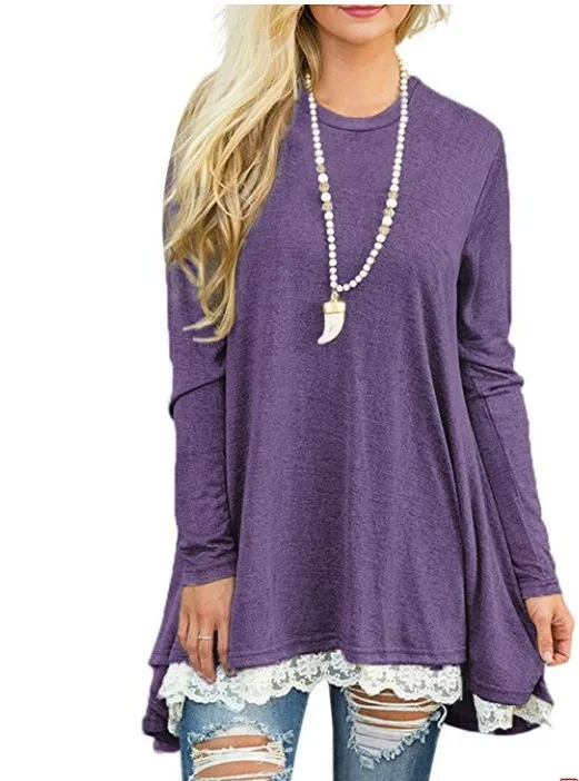 Демисезонный пуловер с круглым вырезом для девушек кружевное строченное платье