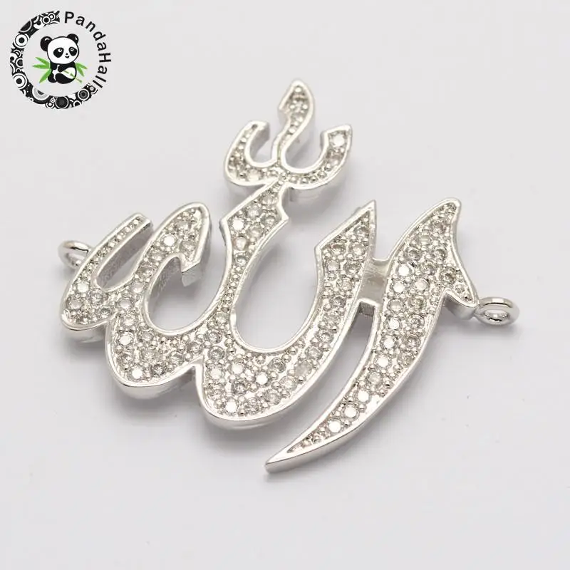 

Allah Brass Micro Pave Cubic Zirconia Links, Cadmium Free & Nickel Free & Lead Free, Platinum, 19x21x2mm, Hole: 1mm
