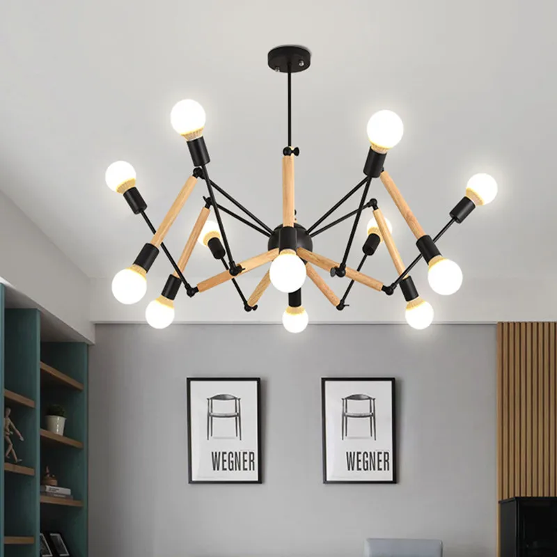 

Northern Europe Style Spider Pendant Lamp Personality Wood Iron Hanging Light Creative Living Bedroom Led Lights Free Shipping