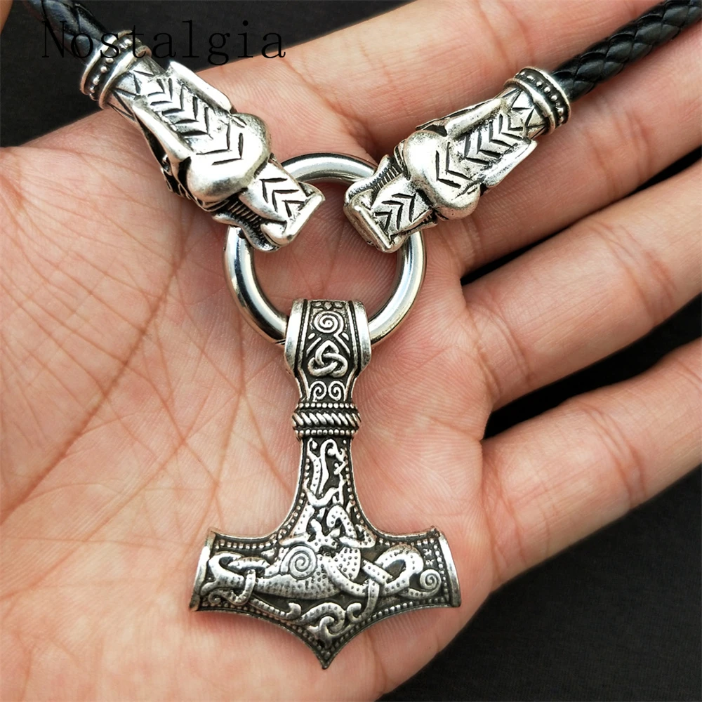 Viking Thor's hammer mjolnir wolf pendant necklace viking scandinavian norse Men with Dragon Head Necklace Drop Shipp | Украшения и