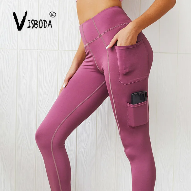 Женские спортивные Леггинсы с карманами розовые леггинсы высокой талией и пуш ап
