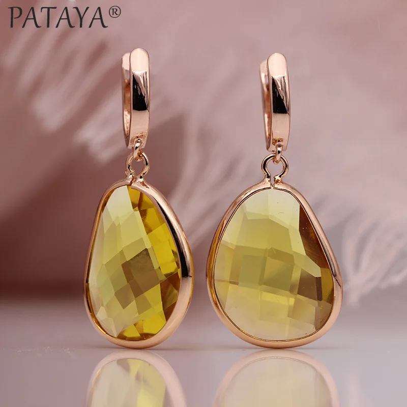 Champagne PATAYA новые необычные длинные висячие серьги с зеленым Искусственным цирконием, 585 розовое золото, женские изящные свадебные вечерние Простые Модные ювелирные изделия - Окраска металла: Champagne