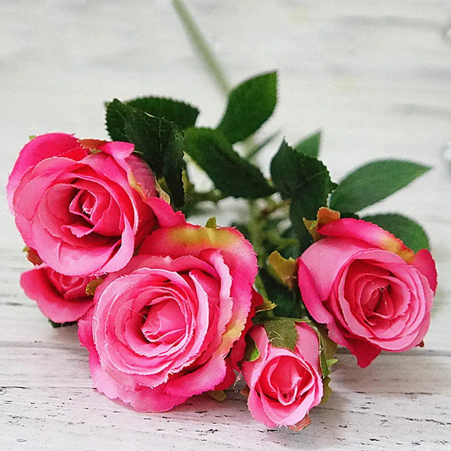 rose flowers Розы Искусственные цветы для свадьбы настенный искусственный белый домашний декор пластиковая длинная ветка 5 голов розовые розы шелковые цветы - Цвет: rose flowers