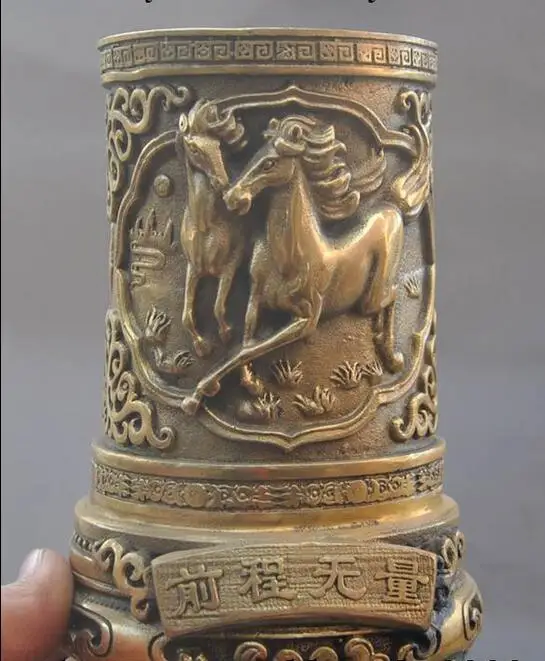 Chinese feng shui brass animal horse statue auspicious pencil pen holder | Дом и сад