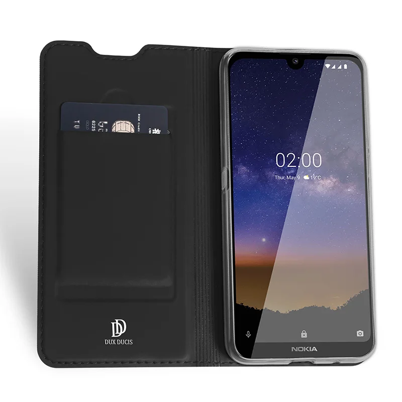 Черный Флип-чехол для Nokia 2,2 PU кожаный мягкий чехол для телефона защитный слот для карт держатель кошелек Подставка чехол для мобильного телефона - Цвет: Черный