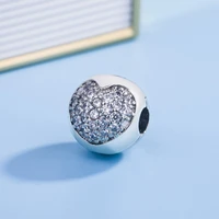 1pc silver color beads fine heart love crystal stopper safety bead for original pandora charm bracelets bangles jewelry