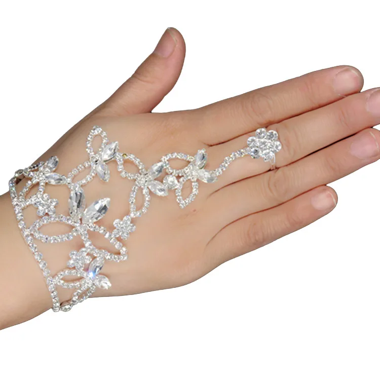 Новые модные танцевальные белые женские перчатки на цепочке со стразами для