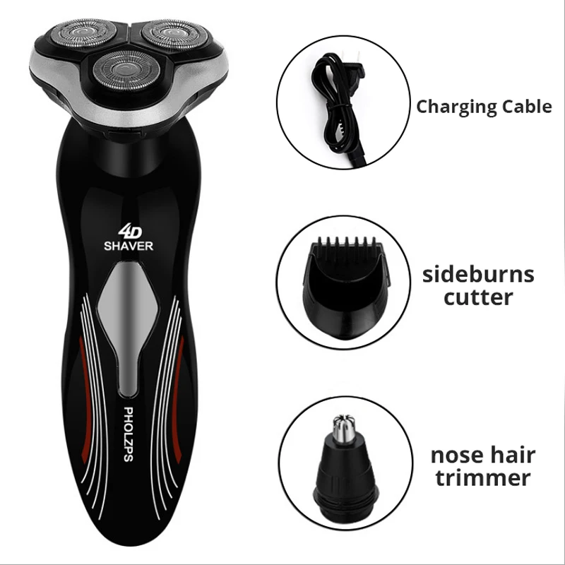 Electric Shaver Kit Электробритва с тремя плавающие лезвия, перезаряжаемая Бритва для бороды для мужчин, оснащенная триммером для волос в носу и резаком для бакенбардов - Цвет: Electric Shaver Kit