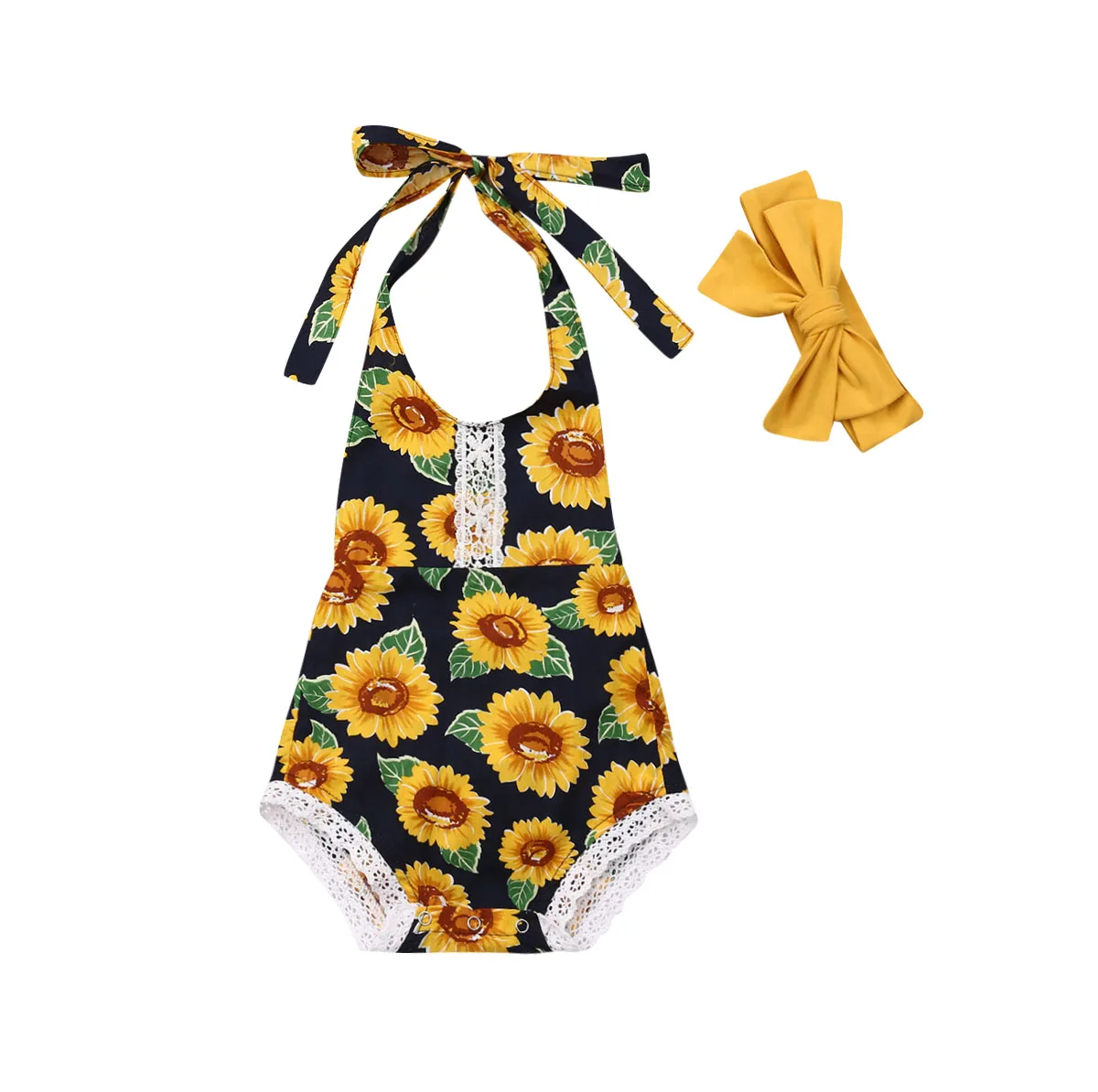 

Baby Romper Newborn Baby Girl Cotton Sleeveless Romper Headband Sunflower Print Clothes Outfits Clothes New Summer Clotthes