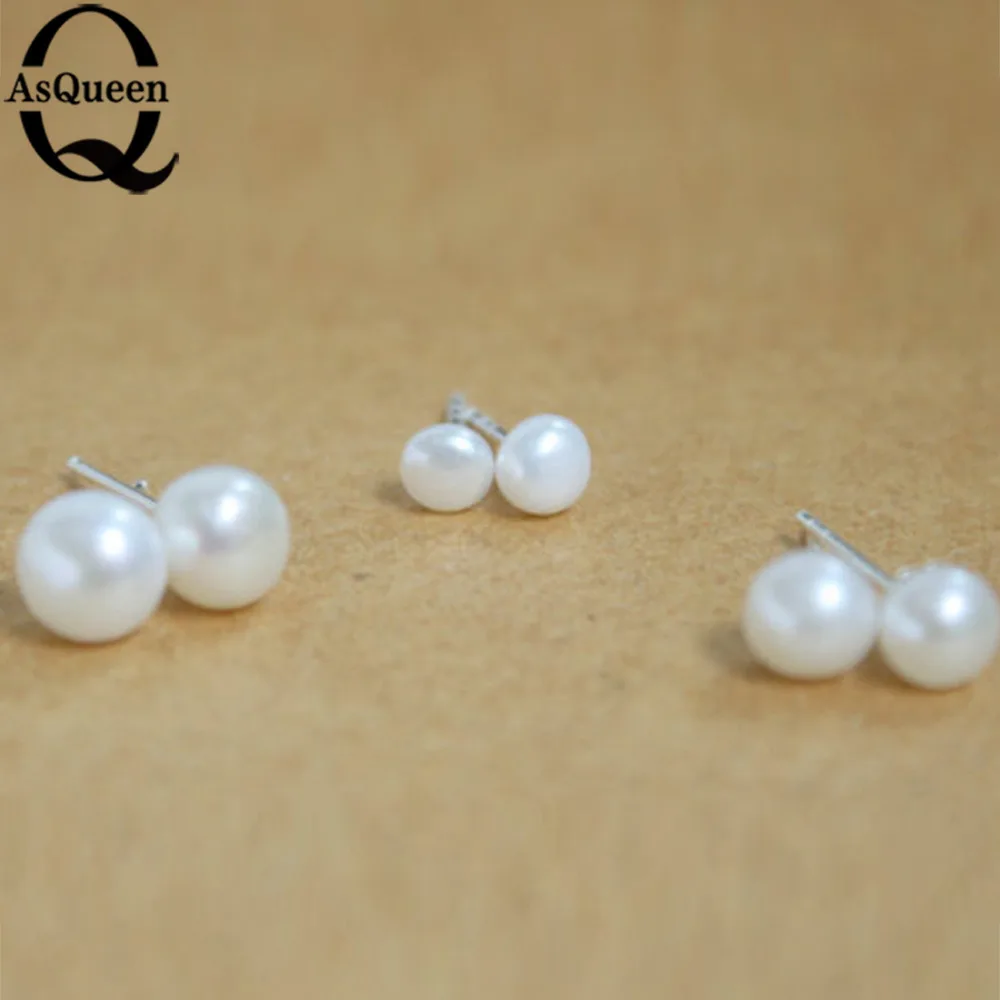 Женские серьги с пресноводным жемчугом Двойные гвоздики белого цвета 4 мм 5 6 3