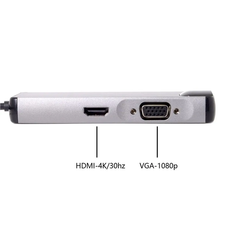 USB C концентратор для MacBook Pro Thunderbolt 3 1 с 4 K HDMI VGA SD/Micro SD кардридер + зарядное