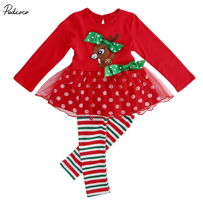 Комплект одежды из 2 предметов для маленьких девочек футболка с рождественским