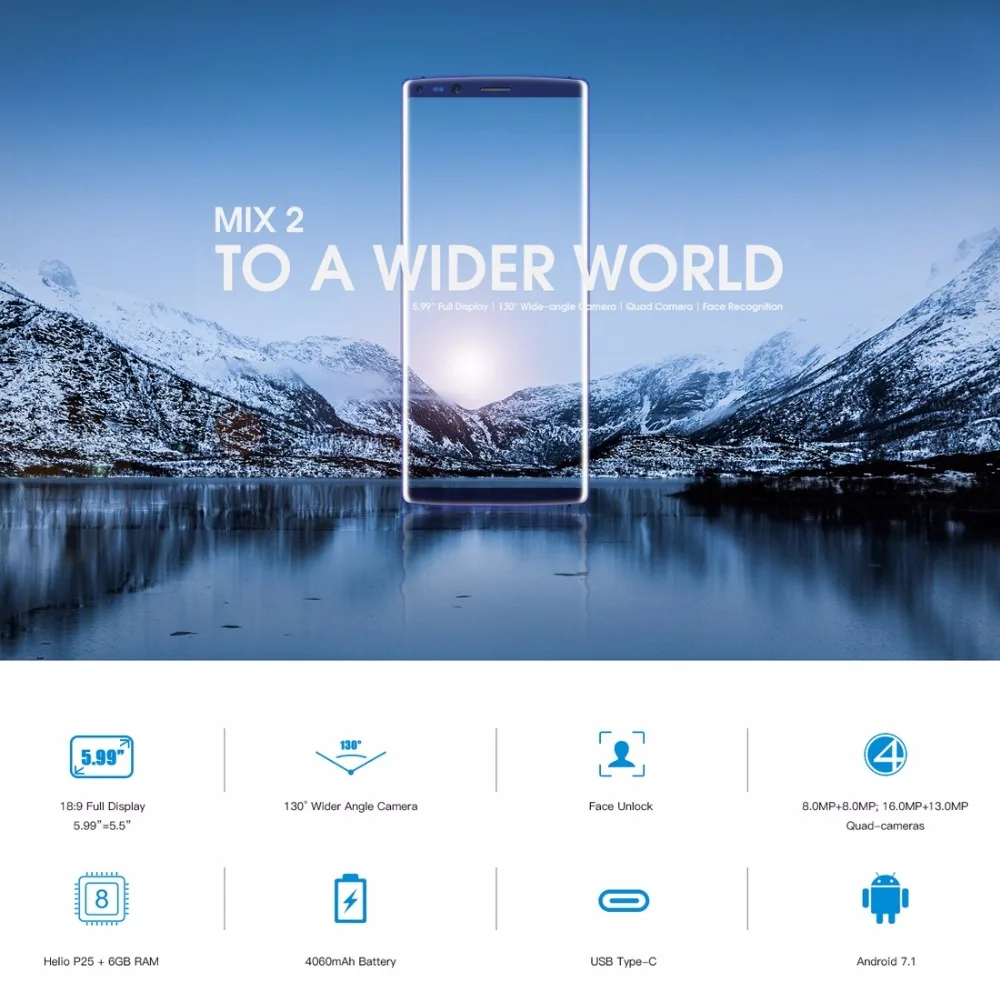 Doogee Mix 2 смартфон 6 ГБ Оперативная память 64 Встроенная 5.99 дюймов fhd + helio P25