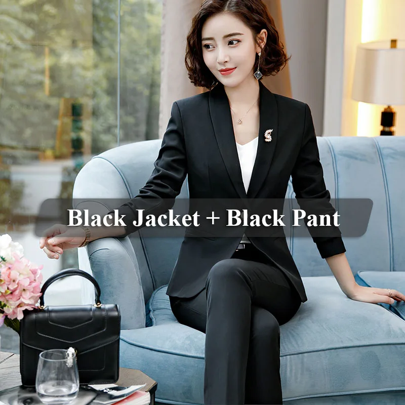 Black Pant Suits Lenshin комплект из 2 предметов, прямой и гладкий деловой костюм с шалевым воротником и штанами, Офисная форма для женщин, одежда для работы в деловом стиле - Цвет: Black Pant Suits