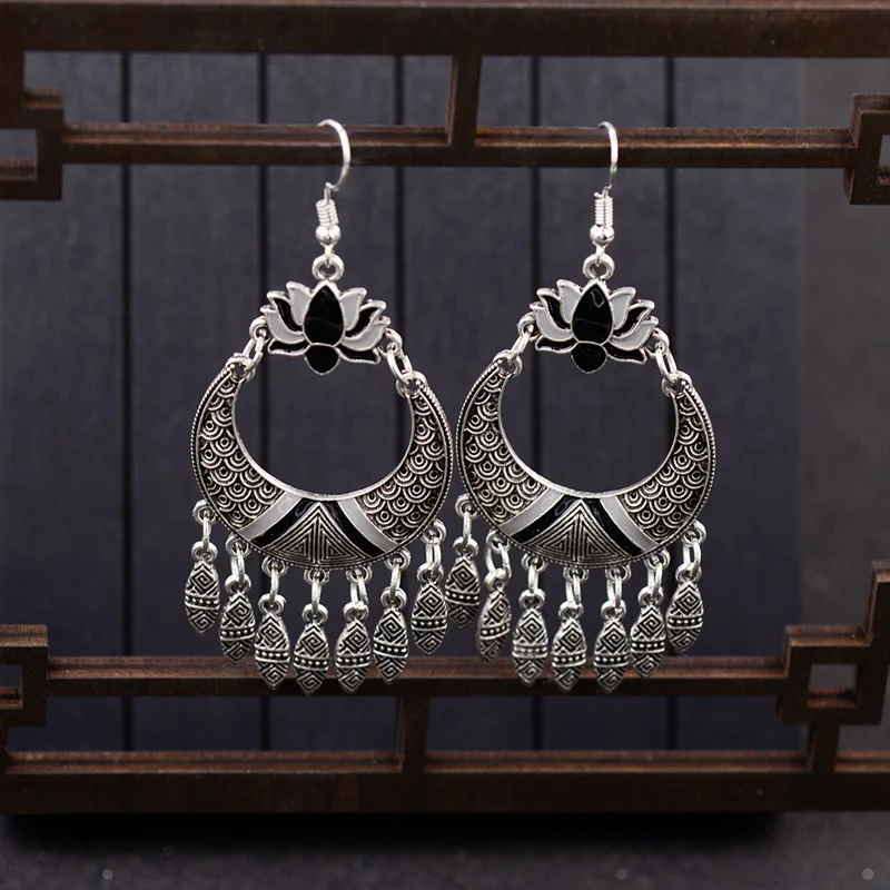 Amader Egypt винтажный красочный Лотос Jhumka бусы серьги с кисточками для женщин Ретро турецкое цыганское племя индийские ювелирные изделия HXE069