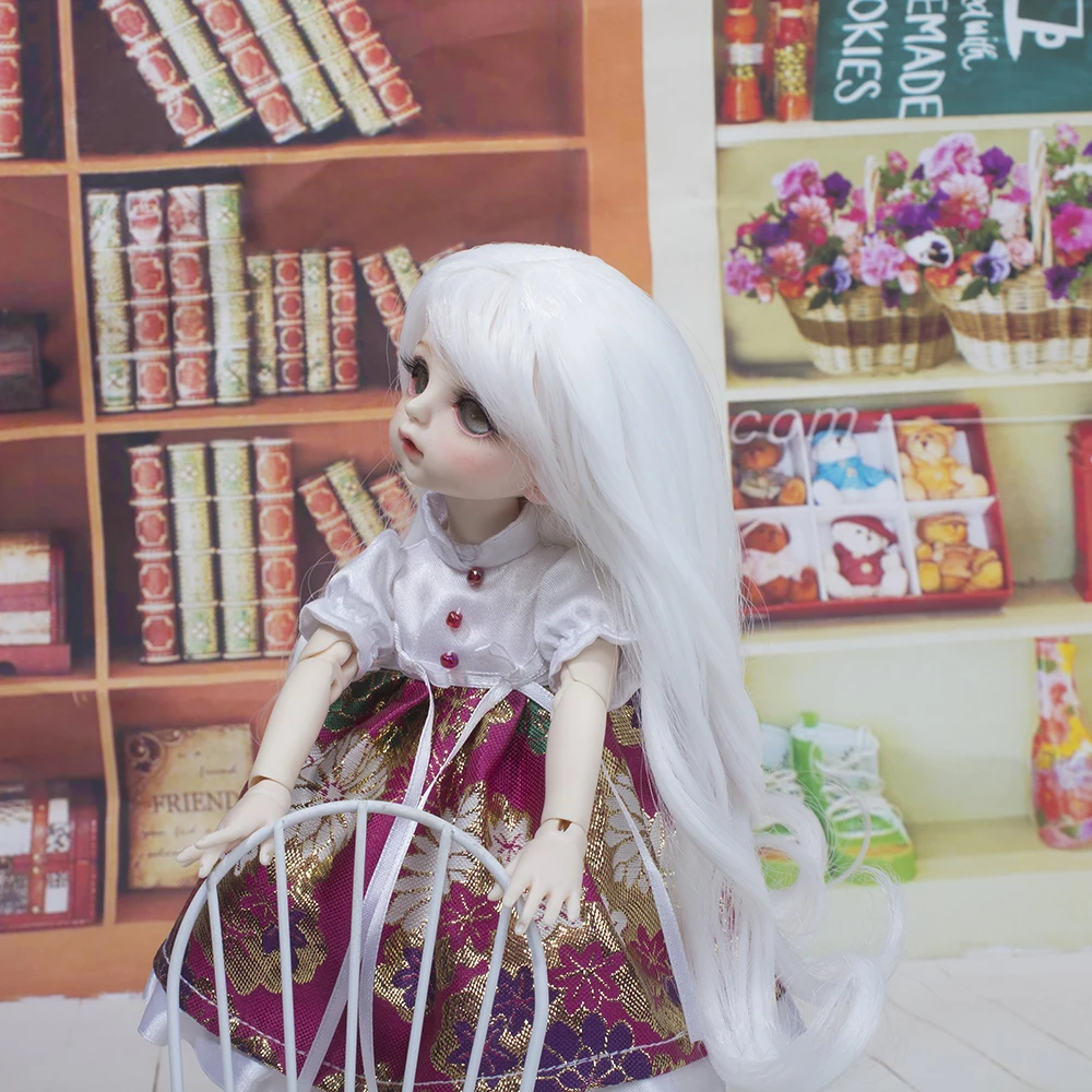1/6 BJD волосы для куклы термостойкие волокна длинные кудрявые белый цвет парики для BJD куклы