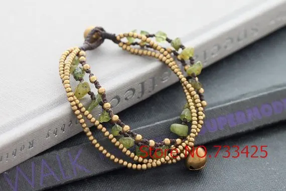 Peridot латунный браслет цепочка ручной работы плетеный вощеный шнур в тайском