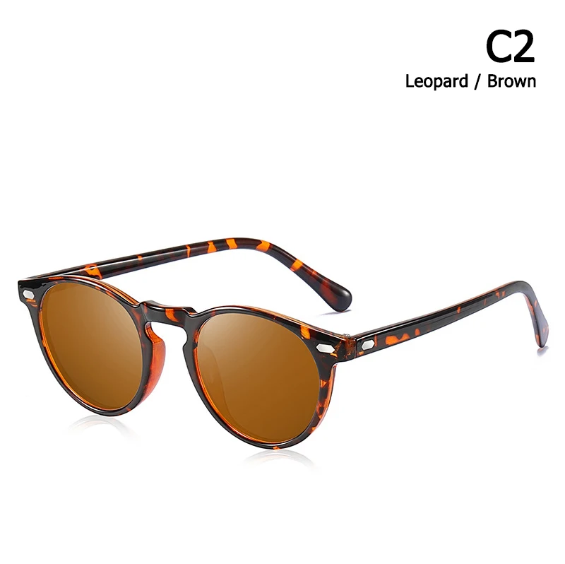 JackJad Fashion TR90 Frame Polarized Round Style Sunglasses Rivet Discolor Lens Brand Design Sun Glasses Oculos De Sol A576 - Цвет линз: C2 Leopard Brown