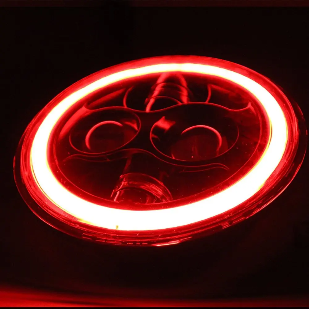 Pack-1 Black LED Round Headlight 7Inch Halo Angel Eyes DRL Hi/Lo Beam H6024 for Motorcycle Harley Davidson |