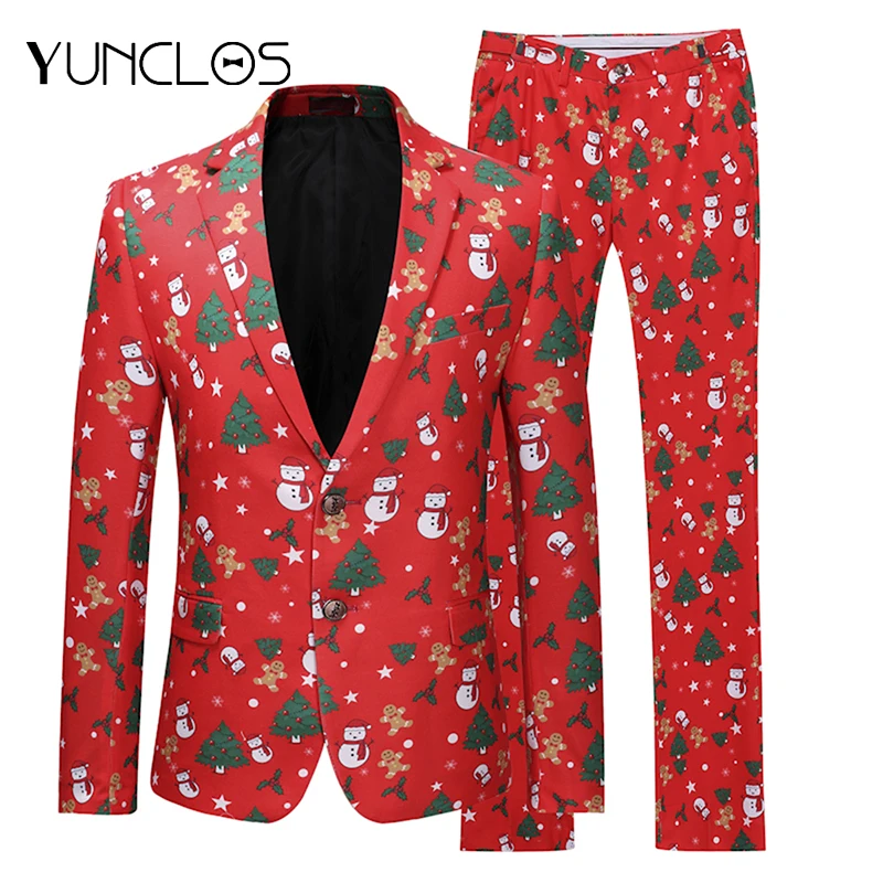 YUNCLOS новинка 2019 зимние мужские костюмы для рождественской вечеринки облегающие