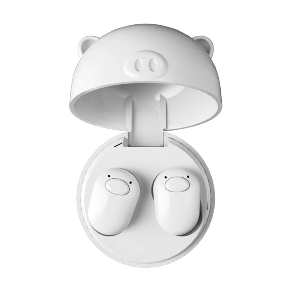 Белый Сверхлегкие каваи Твин Gudetama Bluetooth наушники с маленькой Свинкой зарядная корзина беспроводные стерео супер бас музыкальные наушники гарнитура - Цвет: Белый