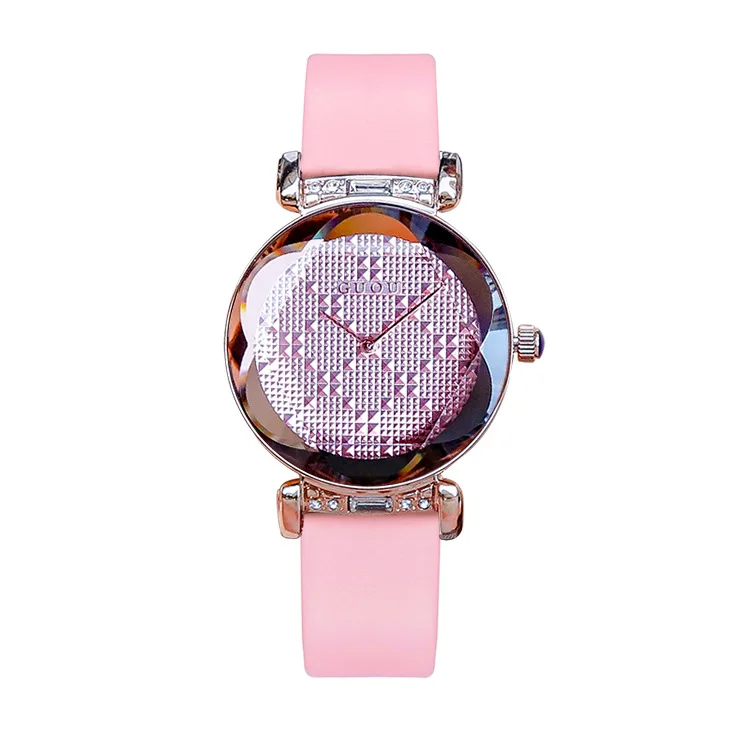 

2019 Top Quality Luxury lady Crystal Watch Women Dress Watch Fashion Flower Shape Cutting Mirror Dial Elegant Female Wristwatch