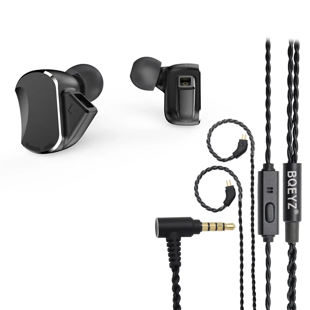 Black with mic BQEYZ BQ3 HiFi наушники металлический корпус Спортивная гарнитура 3 сбалансированные арматура 2 динамические драйверы в ухо монитор - Цвет: Black with mic