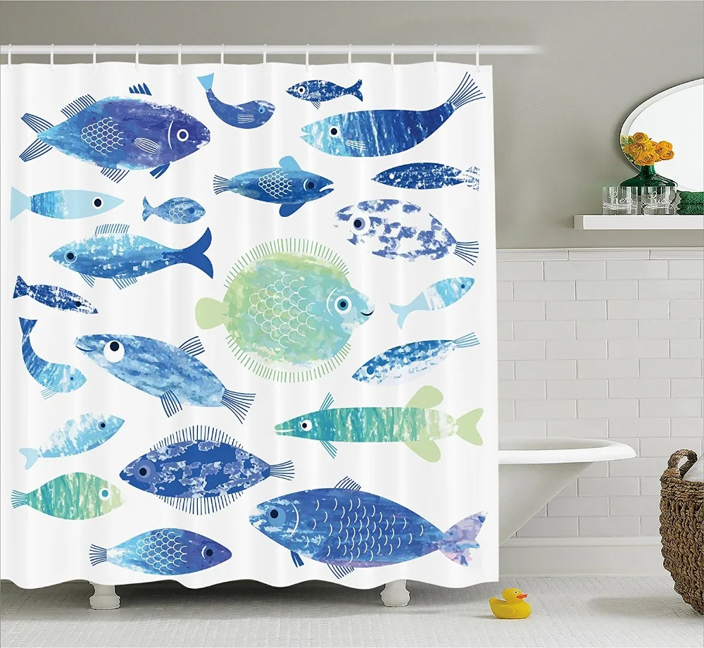Океан животное шапочка для душа Шторы ремесленника рыбным узором с линиями и