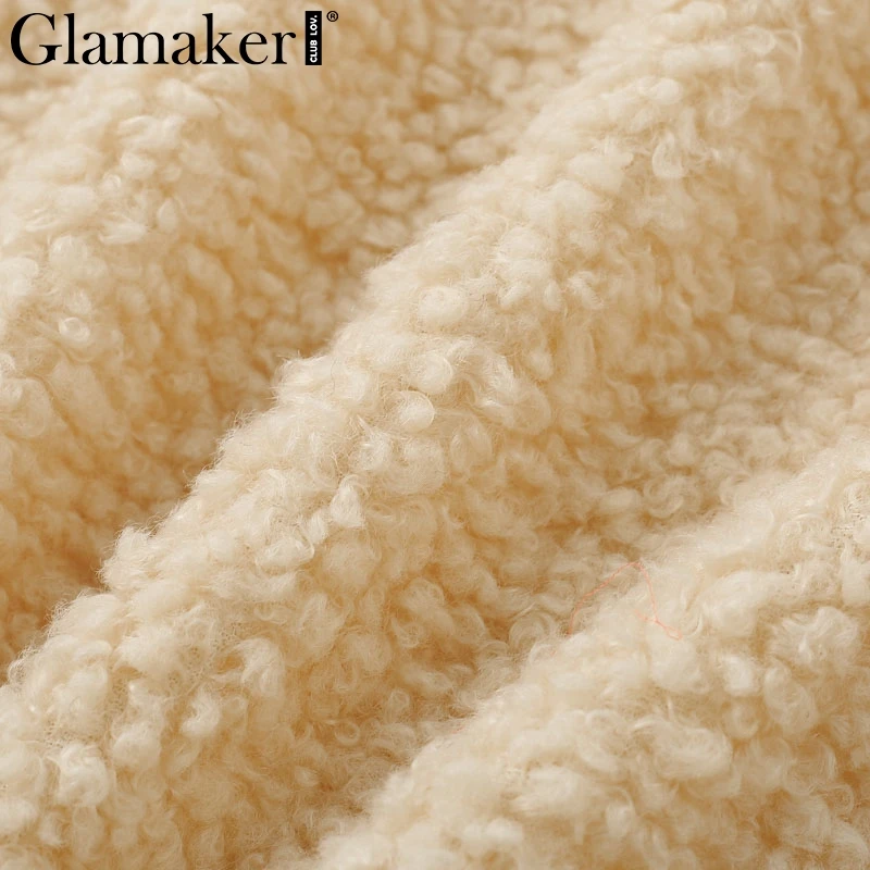 Женская куртка с длинным рукавом Glamaker белая плюшевая Шуба теплым мехом на лето |