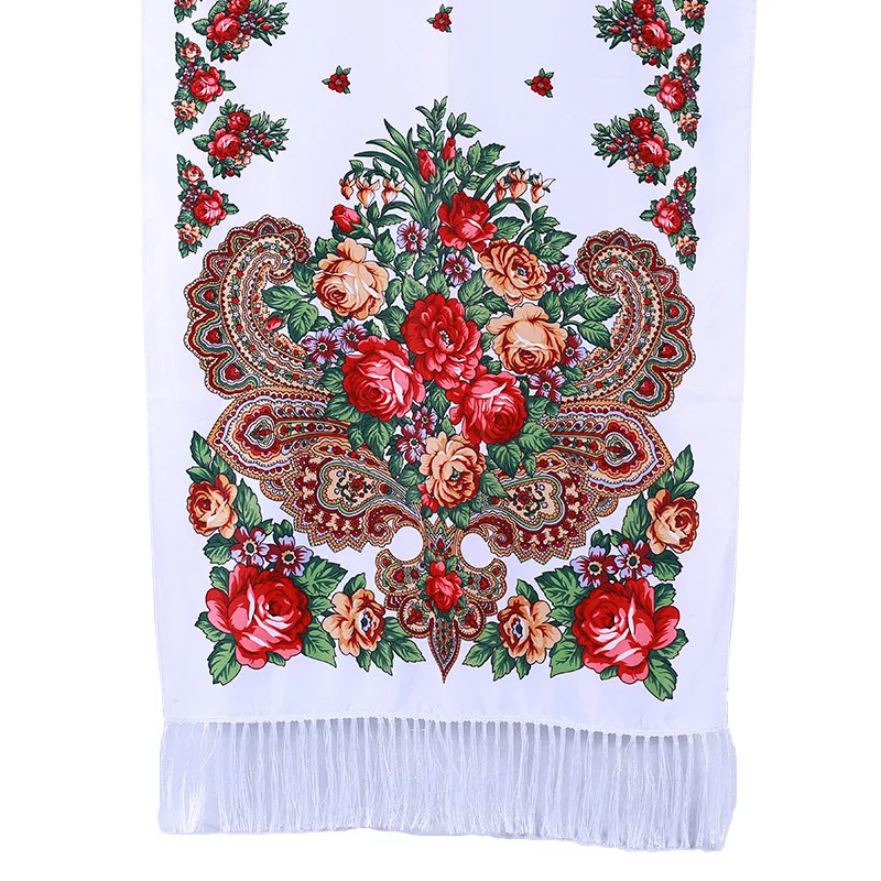 twill silk scarf crinkle hijab Printed long scarf Twill cotton fringed shawl Rose tassel luxury scarf foulard femme musulman