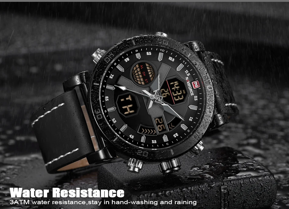 NAVIFORCE Топ люксовый бренд спортивные часы мужские кожаные водонепроницаемые армейские военные цифровые Кварцевые аналоговые наручные часы Мужские часы