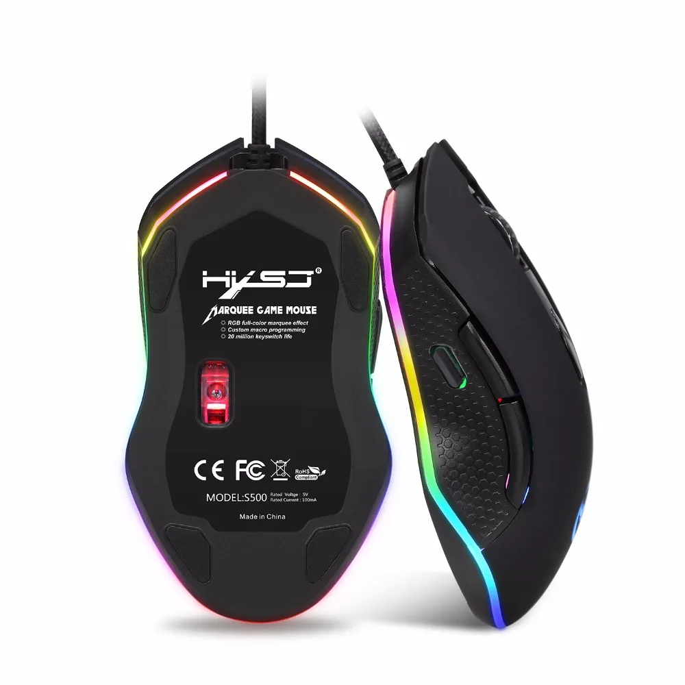Игровая мышь проводная USB оптическая 4800 точек/дюйм RGB световая с подсветкой