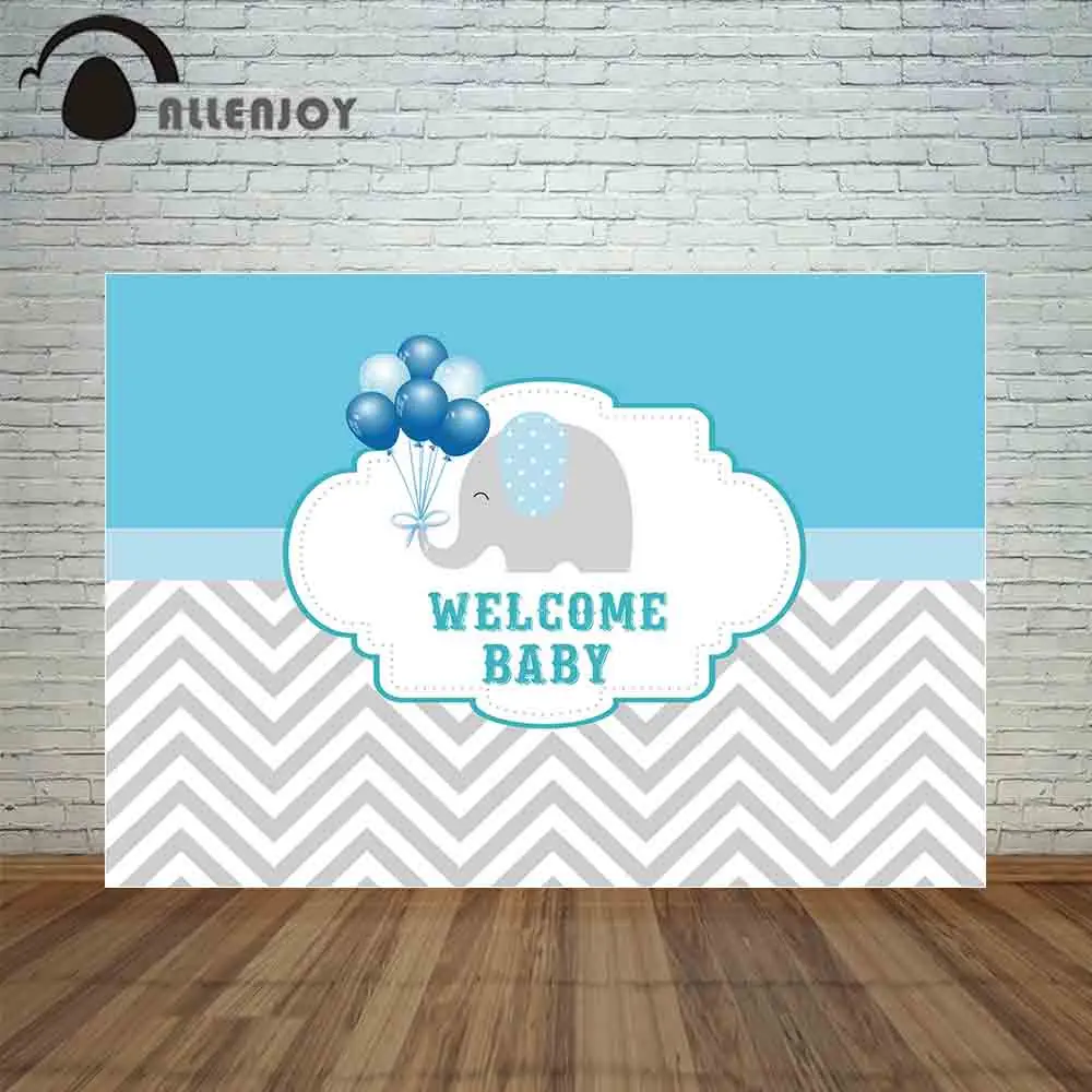 Allenjoy backdrop photocall gray chevron welcome baby elephant boy balloon birthday backdrops for the photo background | Электроника