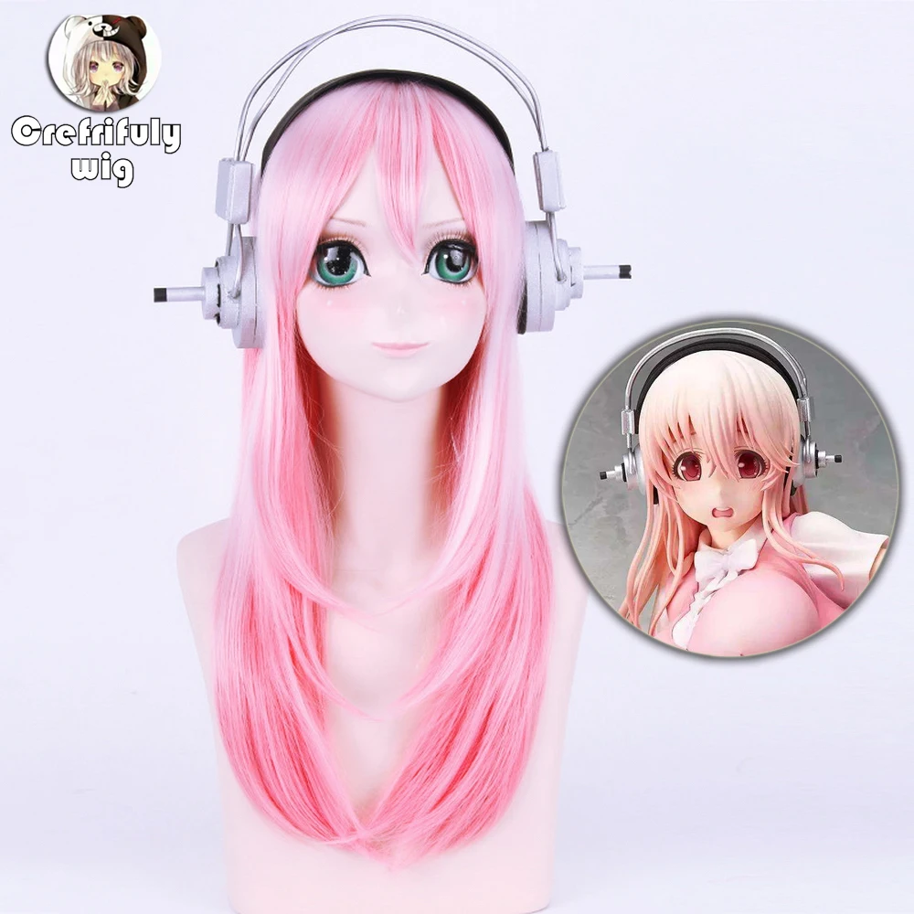 60cm SUPER SONICO Long Straight Pink Cosplay Wig Women Synthetic Hair Halloween Costume Party Wigs Free Shipping