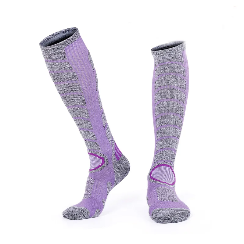 women purple Goexplore ore 3 пар/лот мужские зимние; теплые; термо Лыжные носки толстые хлопковые спортивные для катания на сноуборде, велоспорта лыжные футбольные гетры носки - Цвет: women purple