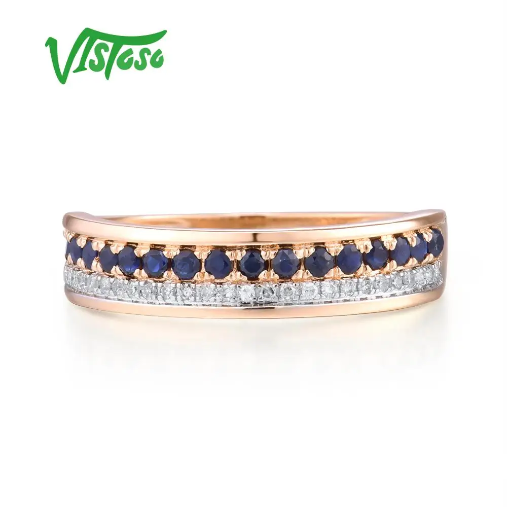 VISTOSO 14 K кольца из розового золота для Леди Подлинная блестящая Бриллиантовая необычная Рубиновая/Сапфировая/Изумрудное обручение юбилей шикарные ювелирные изделия