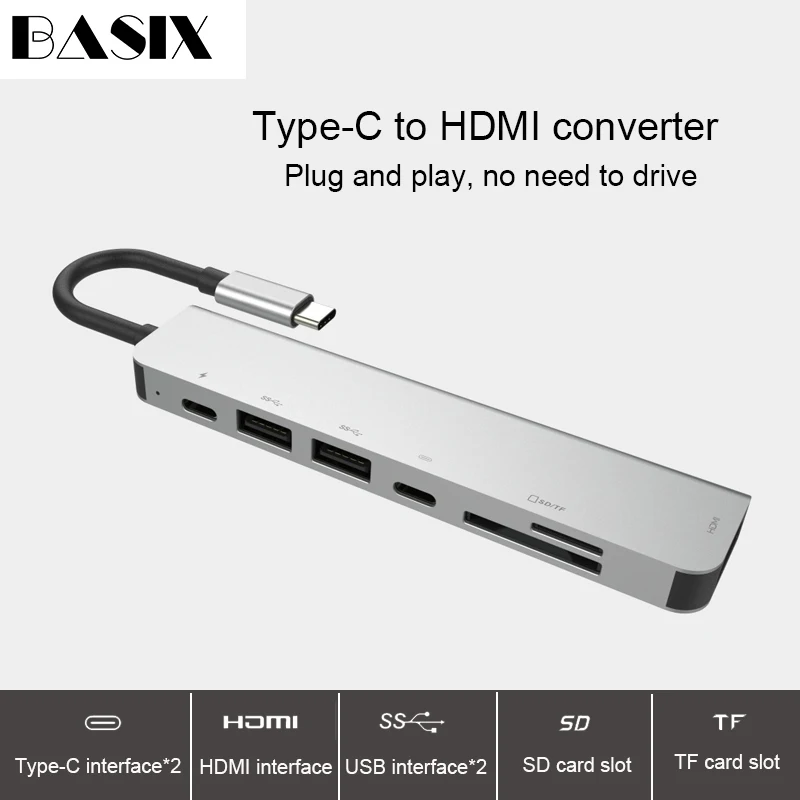 Usb хаб Basix 3 1 type C с адаптером для HDMI 4K Thunderbolt usb хабом 0 TF sd ридер слот PD MacBook Pro/Air