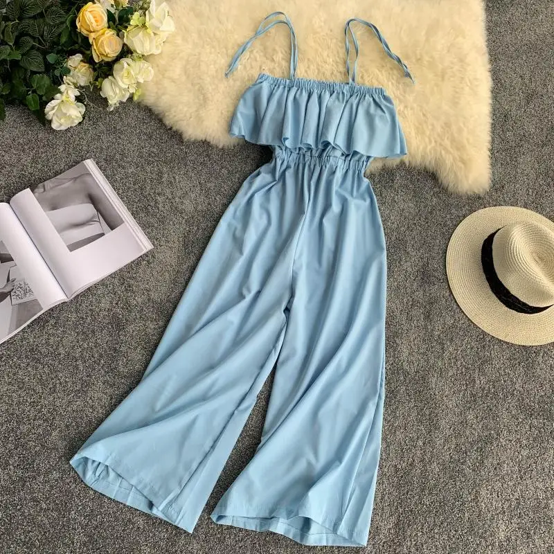 2019 новые модные женские комбинезоны в ретро горошек гофрированный топ с высокой