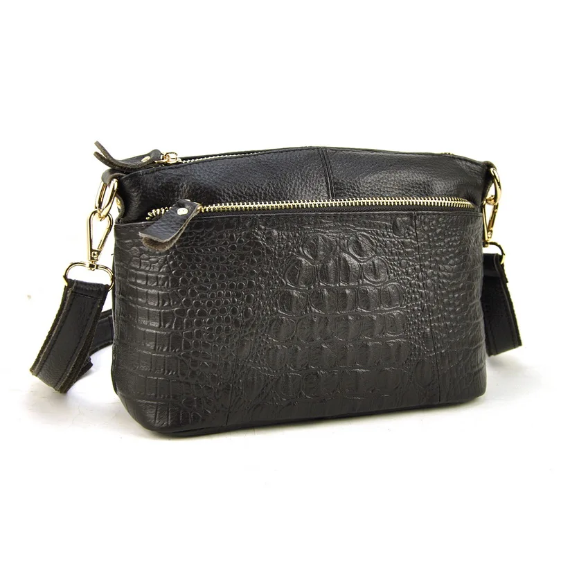 Женская маленькая сумка через плечо из натуральной кожи с крокодиловым узором