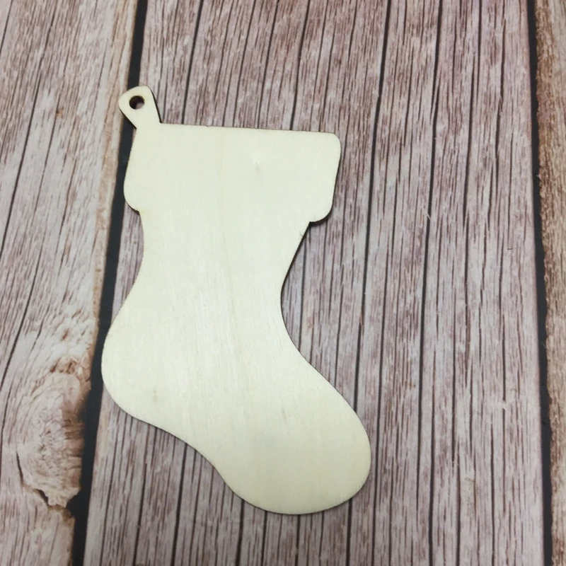 

50x laser cut wood sock shape cheap mini christmas tree tin decorations
