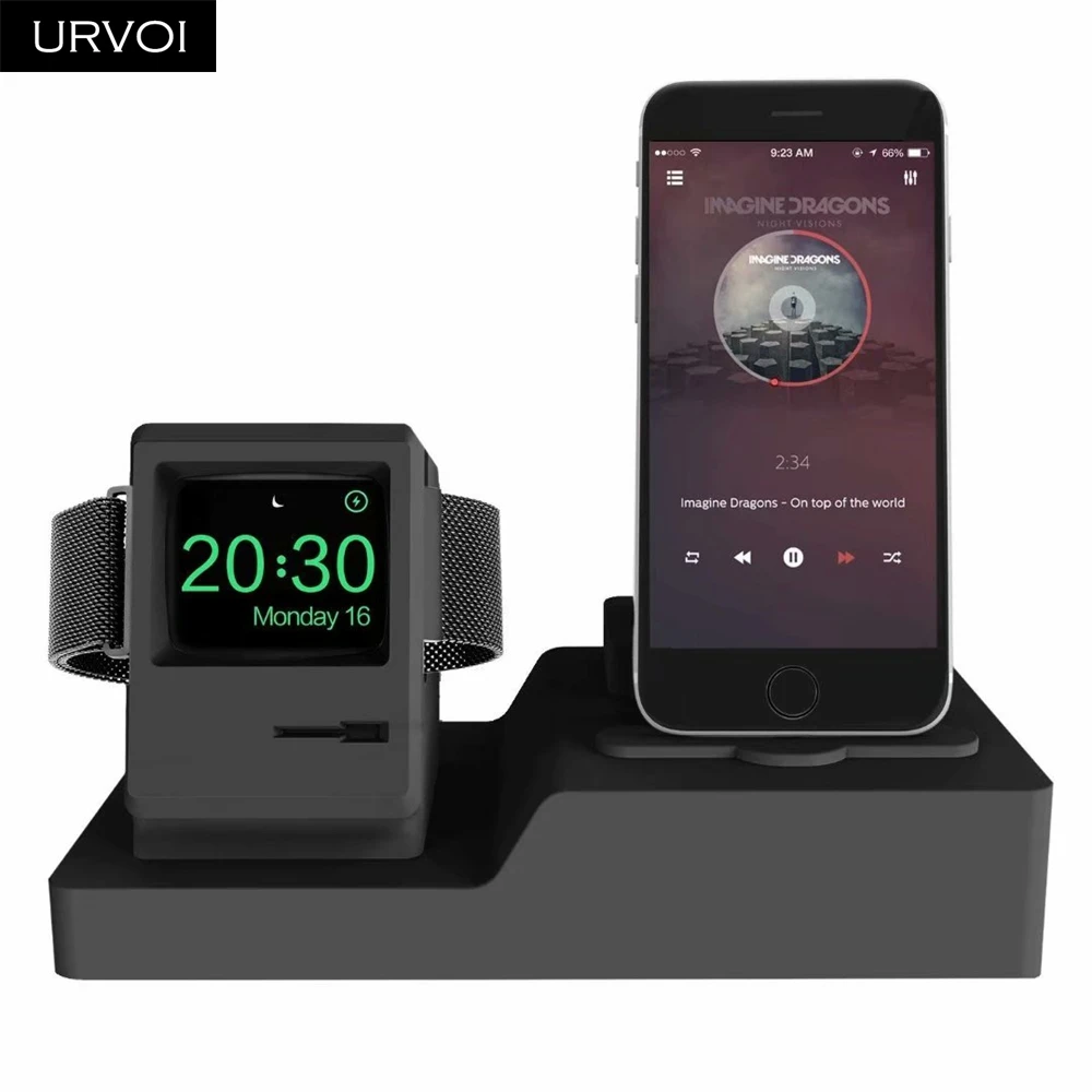 URVOI 3 в 1 держатель для Apple Watch series 5 4 3 2 1 стойка для iPhone Хранитель часов Airpods PC домашняя зарядная док-станция силиконовый ремонт