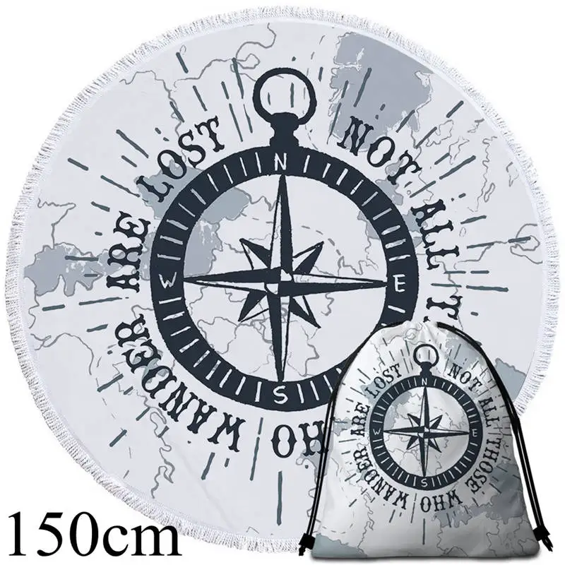 Towel 150cm-Bag Постельное белье Outlet компас круглое пляжное полотенце морская карта Гобелен Коврик для йоги темно-синий и белый стильный Toalla одеяло 150 см - Цвет: Towel 150cm-Bag