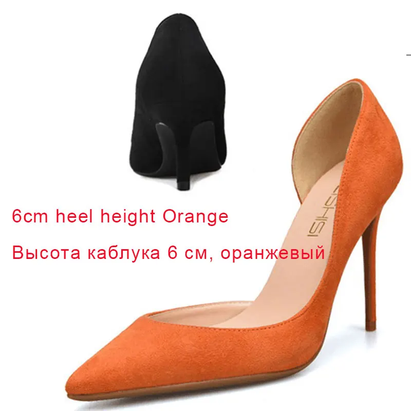 6cm heel Orange ElisabetTang красные свадебные туфли-лодочки черного цвета на высоком каблуке из флока и кожи туфли-лодочки от D’Orsay женская обувь открытые туфли на высоком каблуке обувь для вечеринок Размеры; большие размеры 32-46 - Цвет: 6cm heel Orange