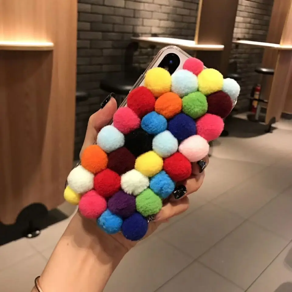 Чехол для телефона с маленькими шариками Iphone 6 7 8 x plus милый мягкий пушистый 3D