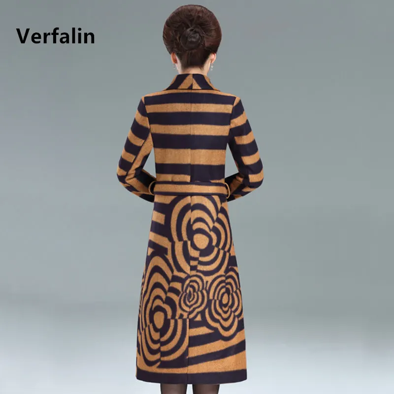 Verfalin 2017 Весной Женщины Шерстяное Пальто/Элегантный Полосой Формальные Длинные