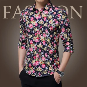 Приталенная рубашка с цветочным принтом, повседневная мужская одежда с цветочным принтом в стиле ретро, Повседневная рубашка с цветочным принтом и длинными рукавами