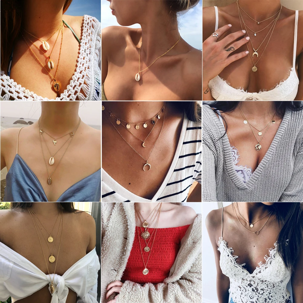 Boho океанический пляж Каури ожерелье Многослойные нагрудное Чокер колье летнее