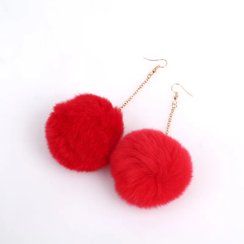Новые 6 см Настоящий мех кролика помпон серьги для женщин пушистые шарики мягкие